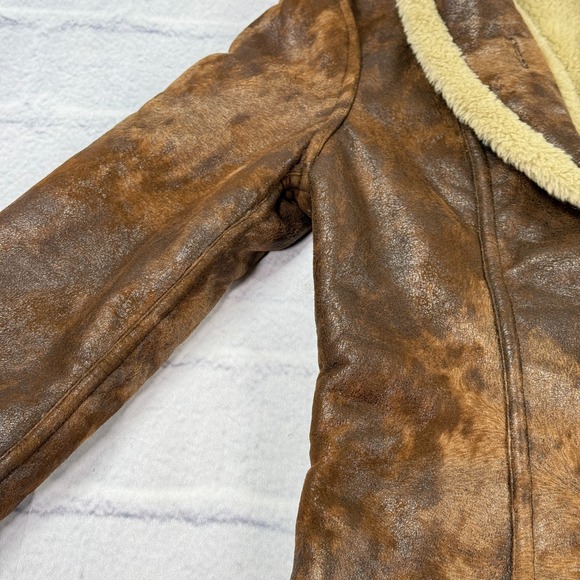 Vintage Audrey Talbott Carmel Brown Shearling Trimmed Bomber Jacket Size 6 - Picture 10 of 13